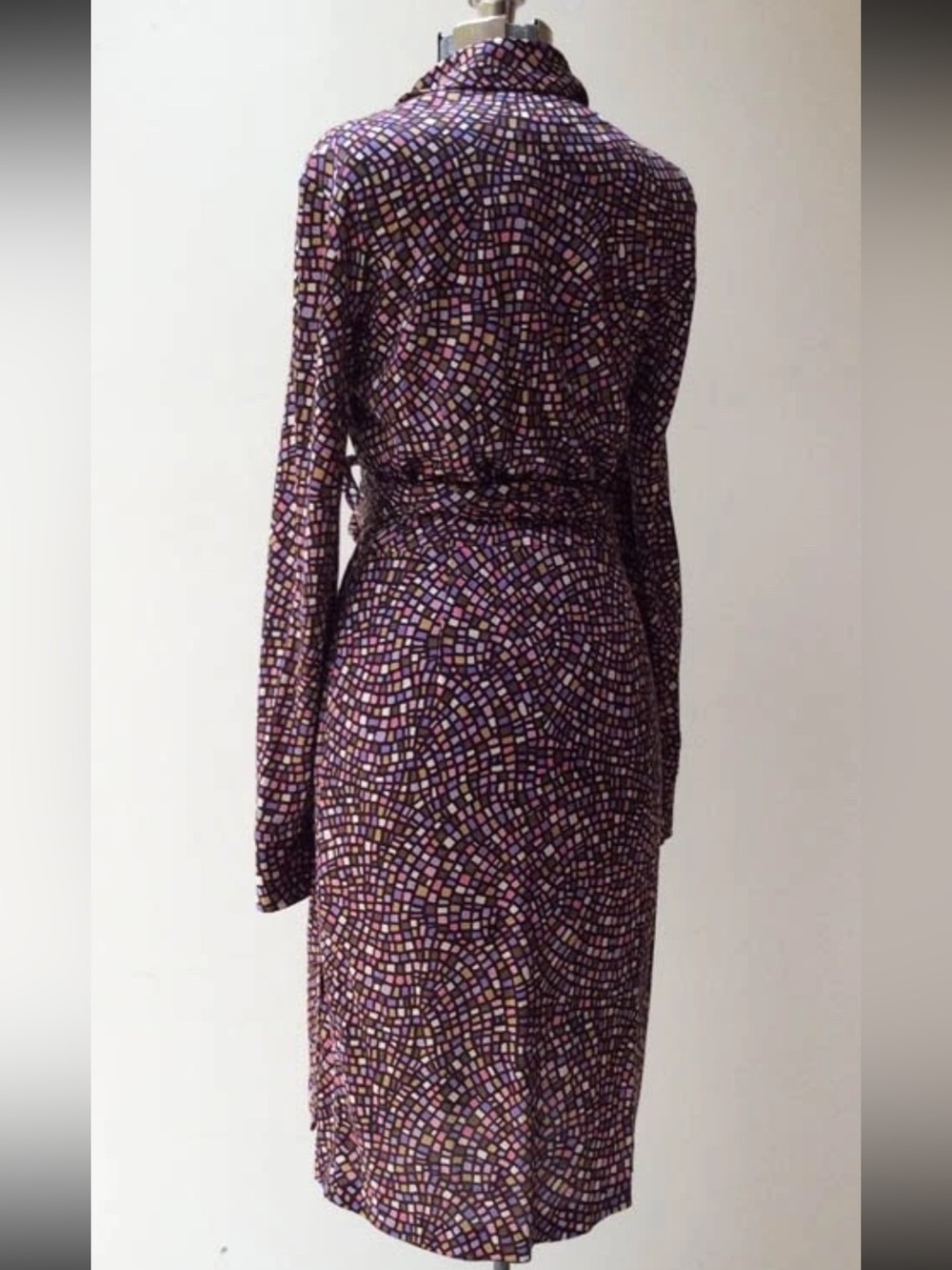 Diane Von Furstenberg Purple Mosaic-Print Long Sleeve Wrap Dress - Picture 2 of 4